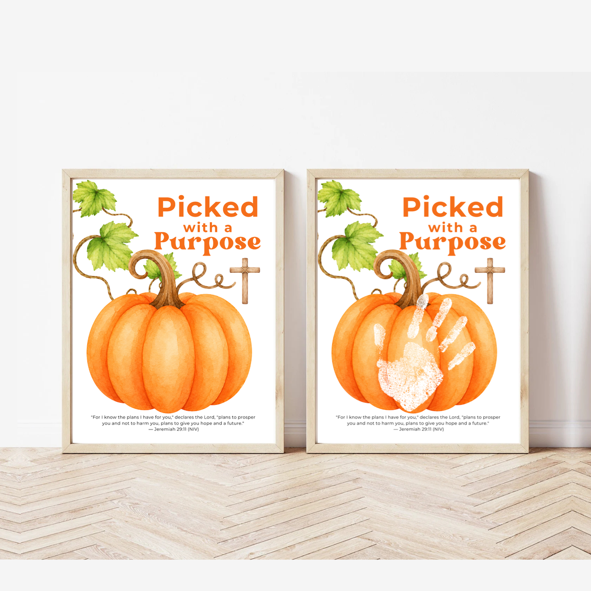 Picked with a Purpose Pumpkin Handprint Craft Printable, Christian Pumpkin Keepsake, Baby's First Fall, Faith-Based Autumn Activity