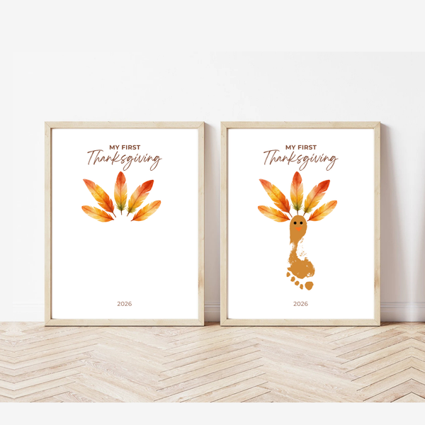My First Thanksgiving Footprint Craft Printable | Baby Turkey Footprint Keepsake | Thanksgiving Baby Craft | Infant Toddler Thanksgiving Memory