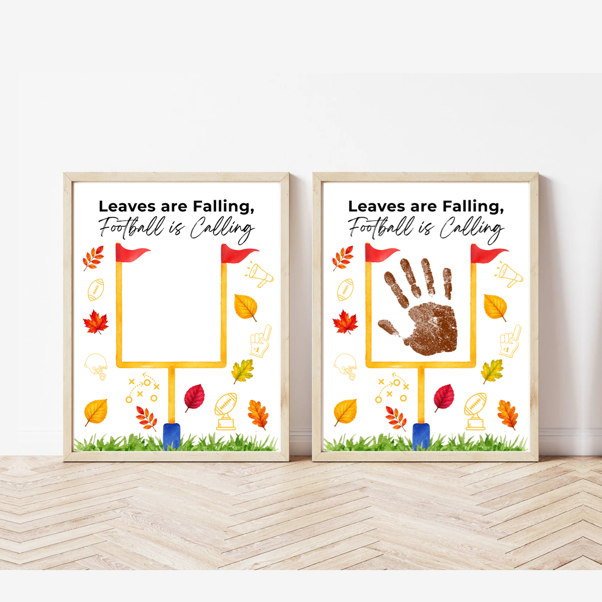 Football Handprint Craft Printable | Leaves Are Falling Football Is Calling | Fall Football Keepsake Activity for Kids | Preschool Printable