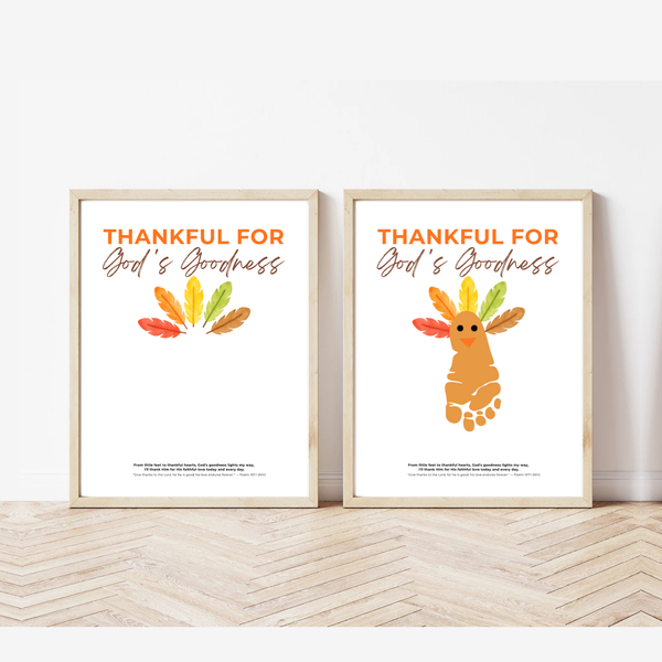 Christian Thanksgiving Footprint Craft Printable, Thankful for God's Goodness, Turkey Footprint Keepsake, Sunday School Thanksgiving Activity PDF