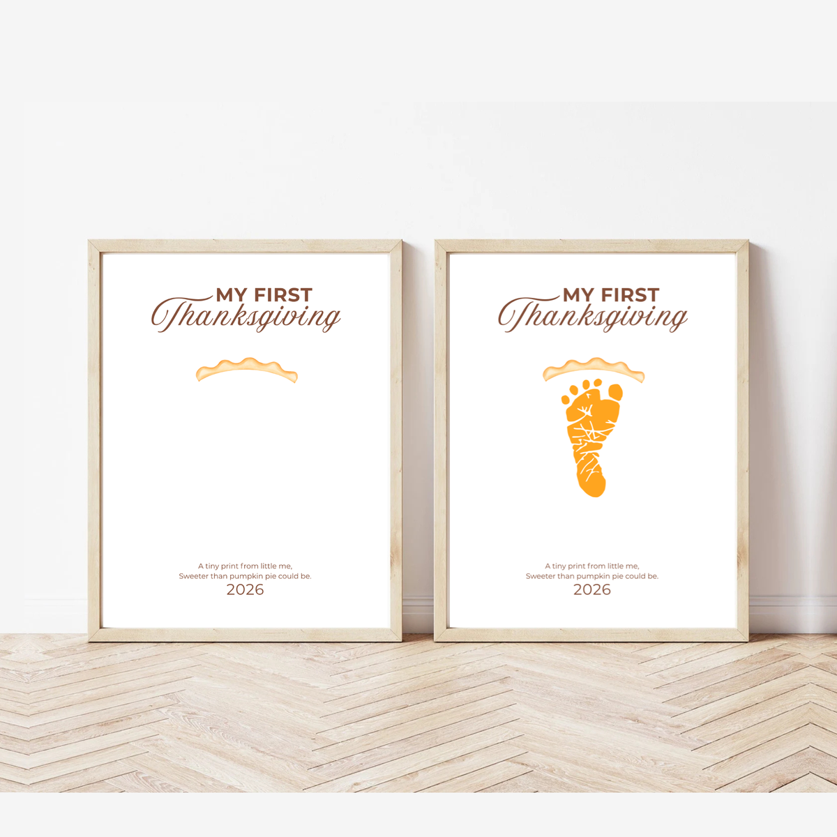 My First Thanksgiving Footprint Craft Printable, Baby's First Thanksgiving Keepsake, Pumpkin Pie Footprint Art, Newborn Thanksgiving Printable PDF