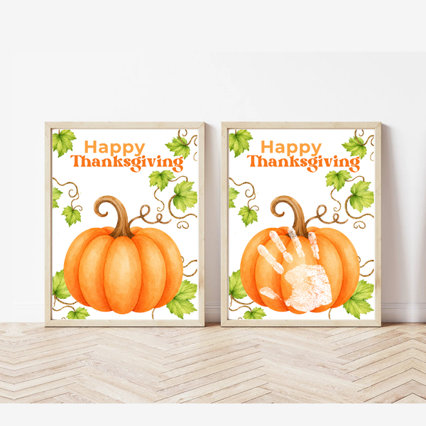 Happy Thanksgiving Pumpkin Handprint Craft Printable, Baby's First Thanksgiving Keepsake, Thanksgiving Handprint Activity, Preschool Fall Craft, Pumpkin Printable