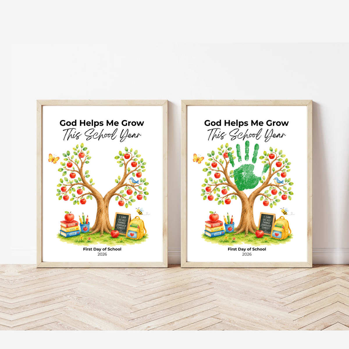 God Helps Me Grow This School Year Handprint Craft Printable, Christian First Day of School Keepsake, Apple Tree Handprint Activity, Preschool Kindergarten PDF