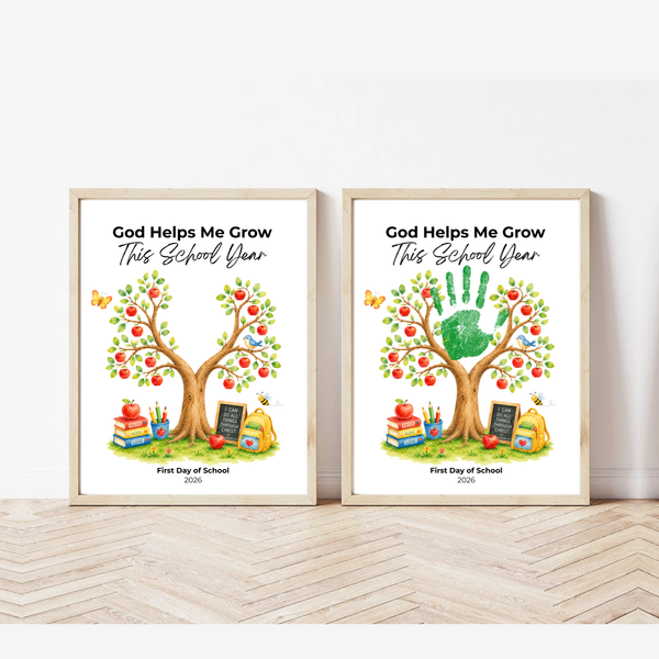 God Helps Me Grow This School Year Handprint Craft Printable, Christian First Day of School Keepsake, Apple Tree Handprint Activity, Preschool Kindergarten PDF
