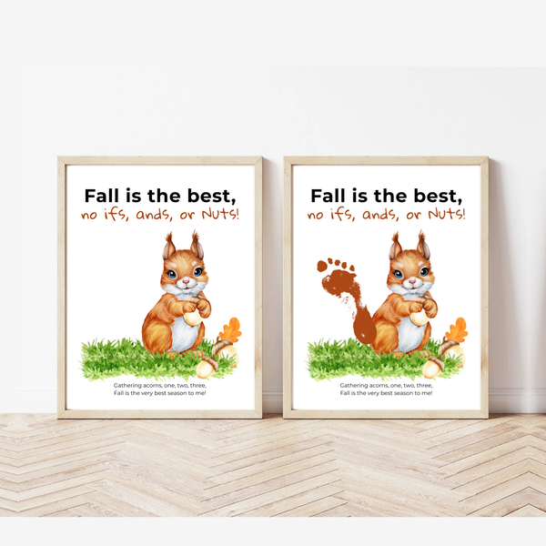 Fall Squirrel Footprint Craft Printable | Fall Is the Best No Ifs Ands or Nuts | Autumn Acorn Keepsake for Kids