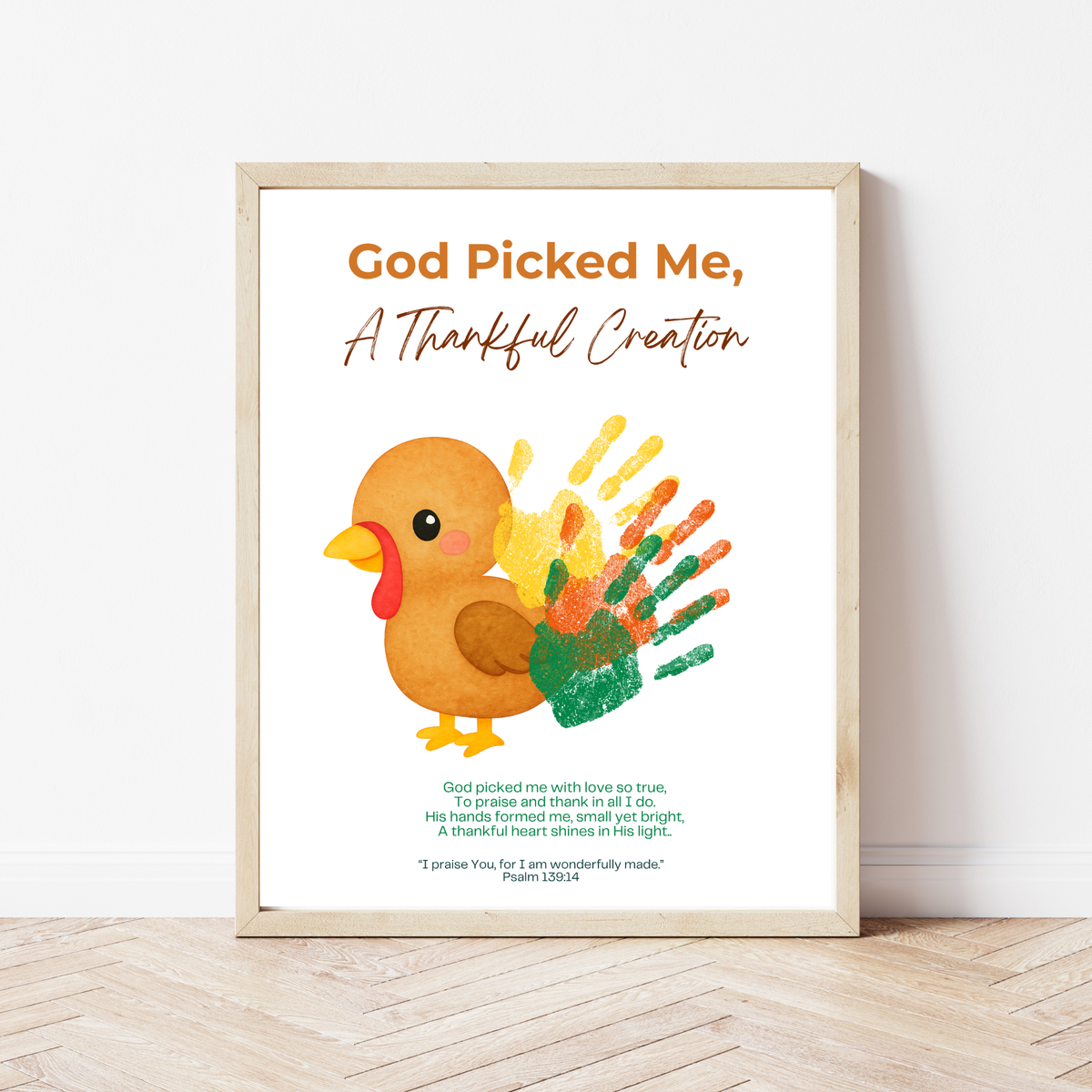 God Picked Me, A Thankful Creation Handprint Craft Printable | Christian Thanksgiving Activity | Preschool Turkey Keepsake