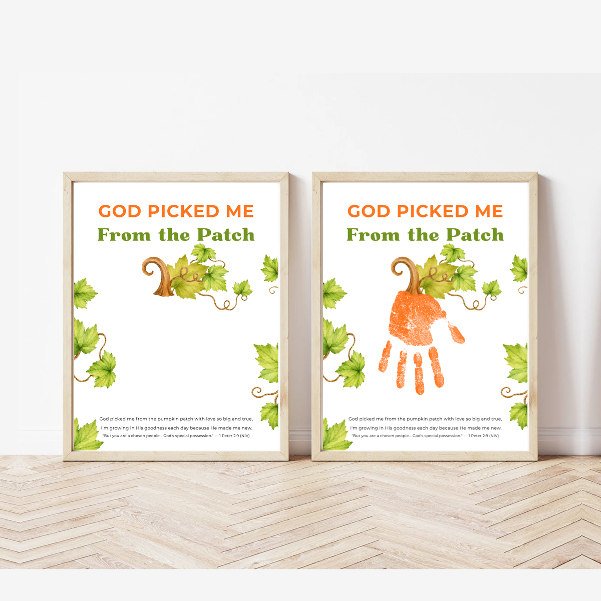 God Picked Me from the Patch Handprint Craft Printable, Christian Pumpkin Handprint Keepsake, Baby's First Fall, Preschool Autumn Activity