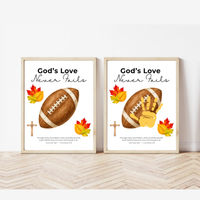 Christian Football Handprint Craft Printable | God’s Love Never Fails | 1 Corinthians 13:8 Fall Keepsake | Sunday School Kids Craft