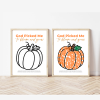 God Picked Me to Bloom and Grow Pumpkin Craft Printable, Christian Pumpkin Coloring Page, Fall Fine Motor Activity, Preschool Harvest Craft