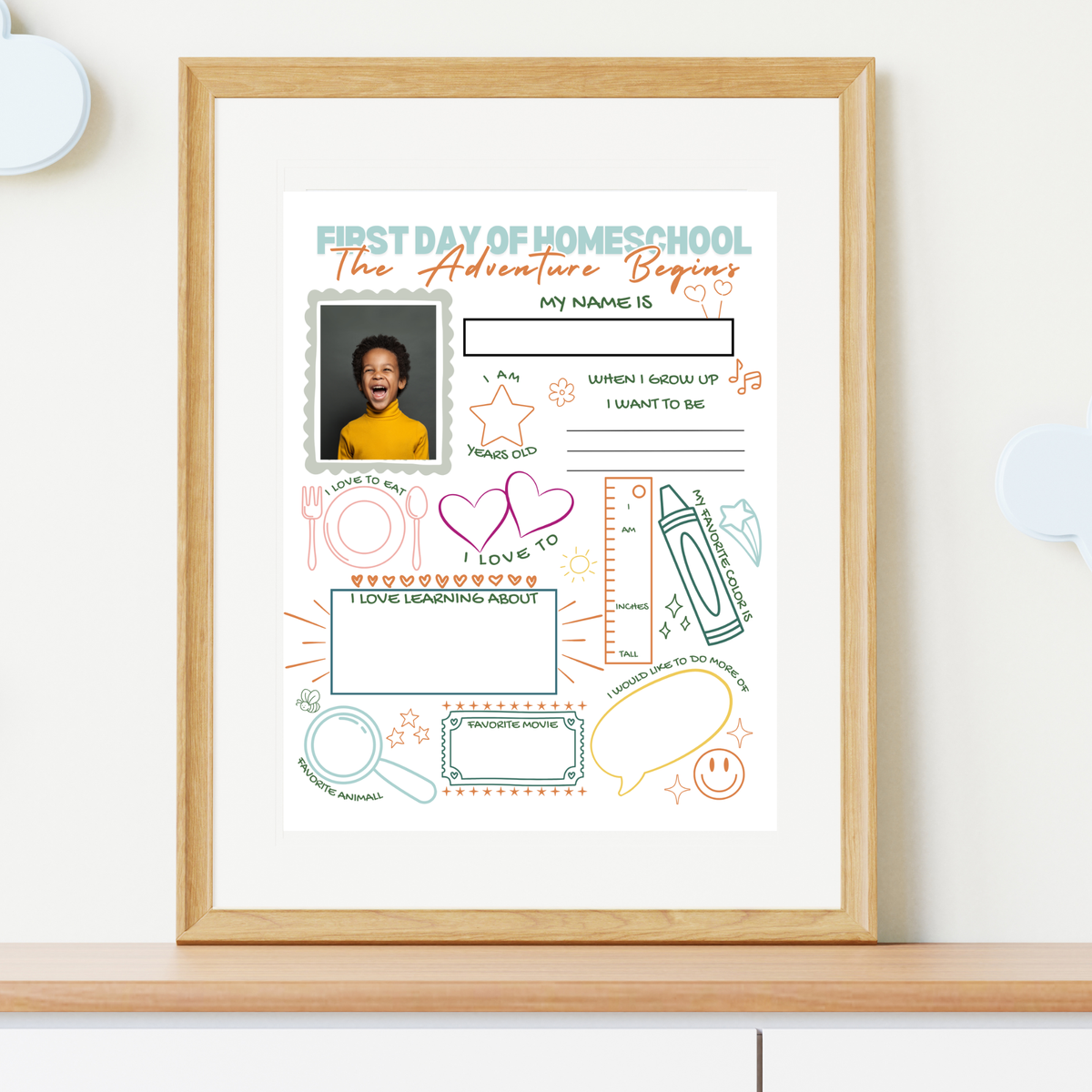 First Day of Homeschool Interview Printable | All About Me Homeschool Worksheet | Back to Homeschool Activity | Homeschool Keepsake Page