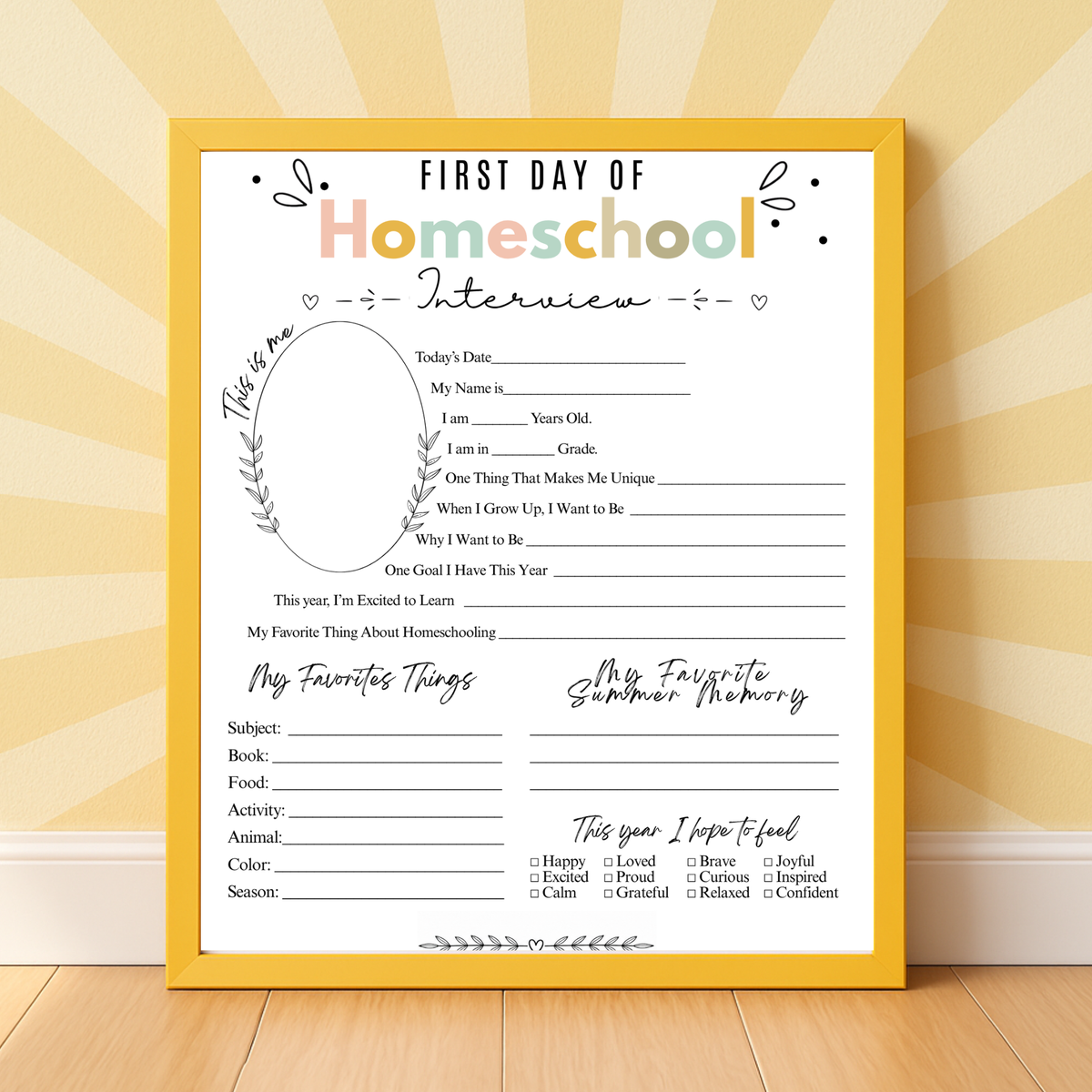 Colorful First & Last Day of Homeschool Interview Printable | Homeschool Memory Book | Back to Homeschool Keepsake | Student Reflection Worksheet