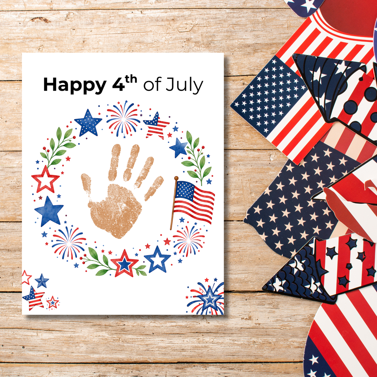 4th of July Handprint Wreath Craft for Kids | Patriotic Preschool & Kindergarten Activity | Independence Day Printable