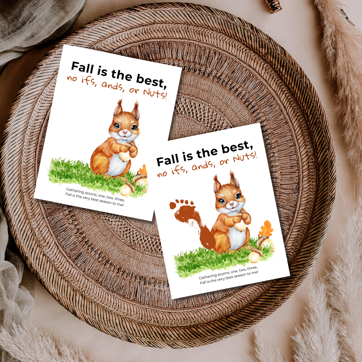 Fall Squirrel Footprint Craft Printable | Fall Is the Best No Ifs Ands or Nuts | Autumn Acorn Keepsake for Kids