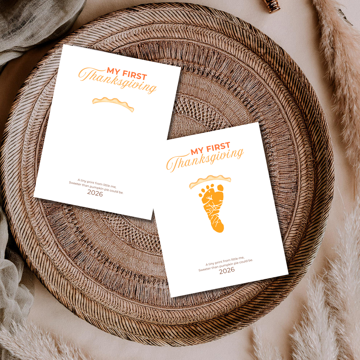 My First Thanksgiving Footprint Craft Printable, Baby's First Thanksgiving Keepsake, Pumpkin Pie Footprint Art, Newborn Thanksgiving Printable PDF