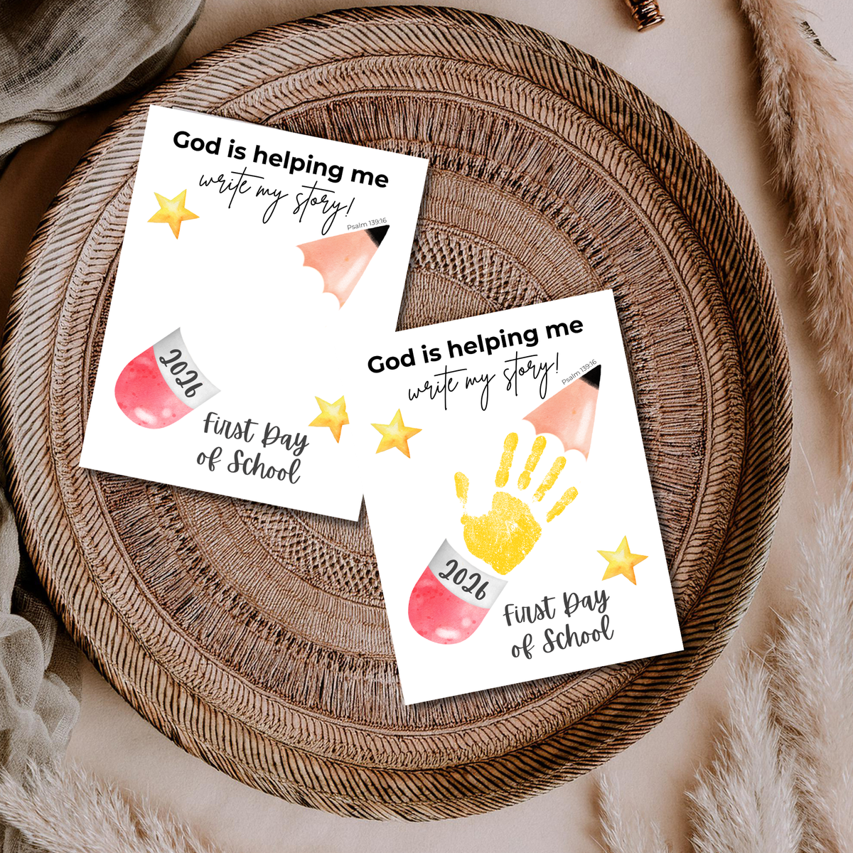 God Is Helping Me Write My Story First Day of School Pencil Handprint Craft | Christian Back to School Printable | Preschool Kindergarten Keepsake PDF