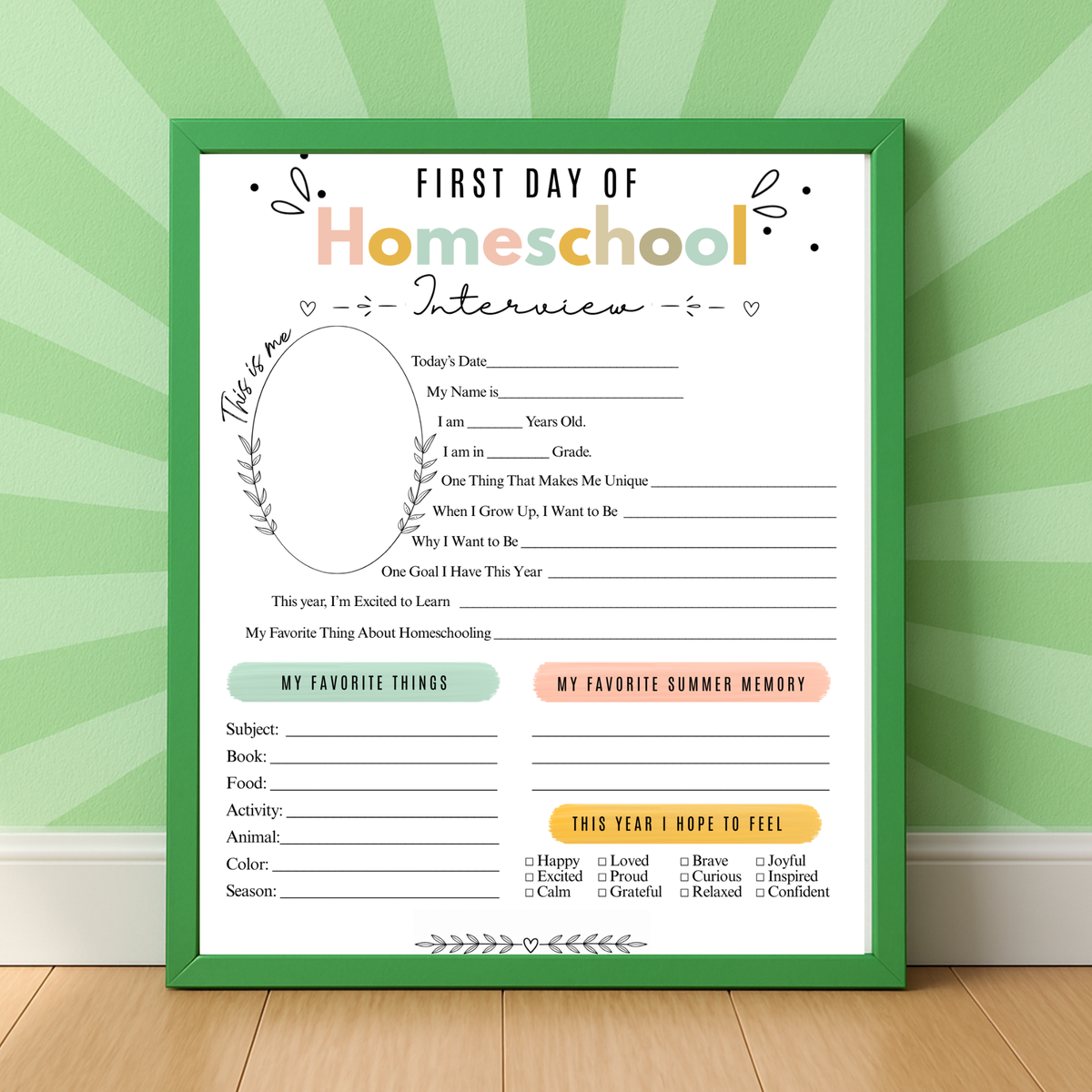 First & Last Day of Homeschool Interview Printable | Colorful Homeschool Memory Book | Back to Homeschool Keepsake | Student Reflection
