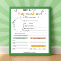 First & Last Day of Homeschool Interview Printable | Colorful Homeschool Memory Book | Back to Homeschool Keepsake | Student Reflection