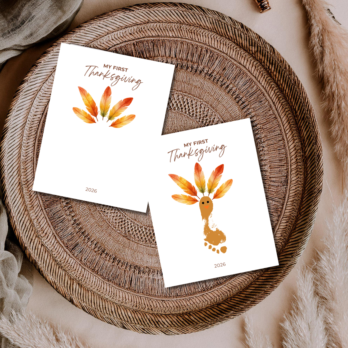 My First Thanksgiving Footprint Craft Printable | Baby Turkey Footprint Keepsake | Thanksgiving Baby Craft | Infant Toddler Thanksgiving Memory