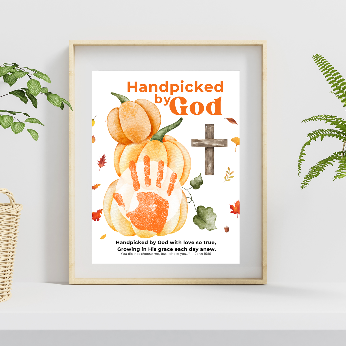 Handpicked by God Pumpkin Handprint Craft | Christian Thanksgiving Printable | Fall Harvest Keepsake