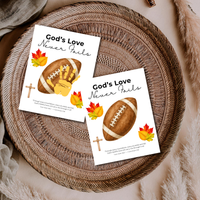 Christian Football Handprint Craft Printable | God’s Love Never Fails | 1 Corinthians 13:8 Fall Keepsake | Sunday School Kids Craft