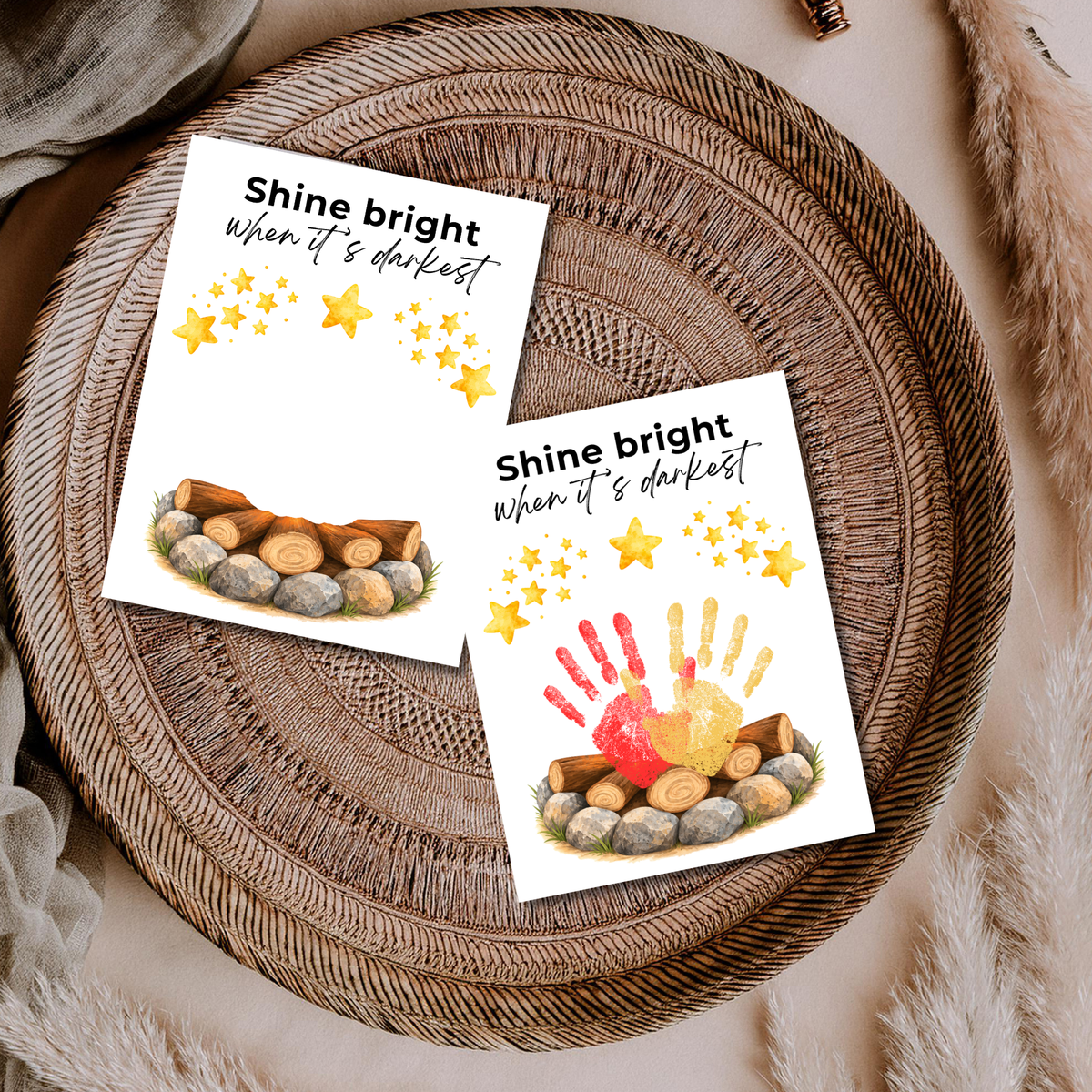 Campfire Handprint Craft Printable | Shine Bright When It's Darkest | Fall Campfire Keepsake | Halloween Thanksgiving Preschool Activity