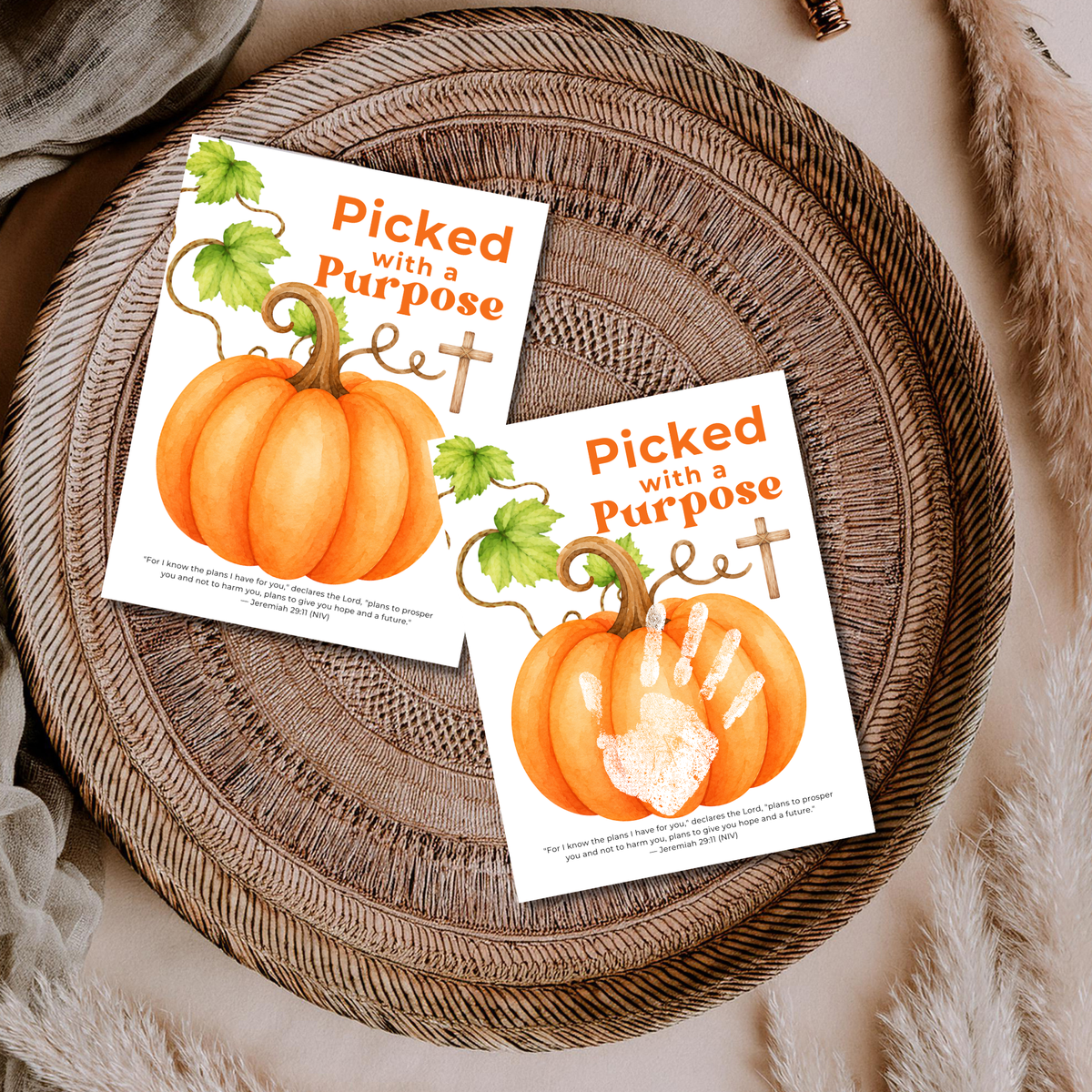 Picked with a Purpose Pumpkin Handprint Craft Printable, Christian Pumpkin Keepsake, Baby's First Fall, Faith-Based Autumn Activity