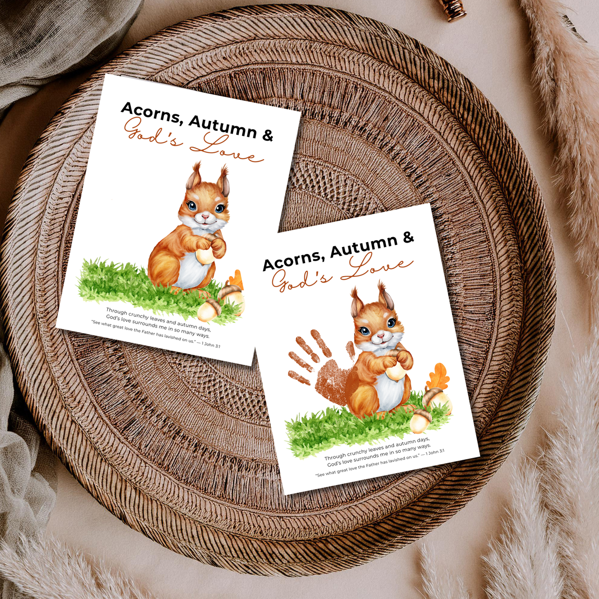 Christian Fall Squirrel Handprint Craft Printable | Acorns Autumn & God’s Love | Bible Fall Activity for Kids | 1 John 3:1 Keepsake