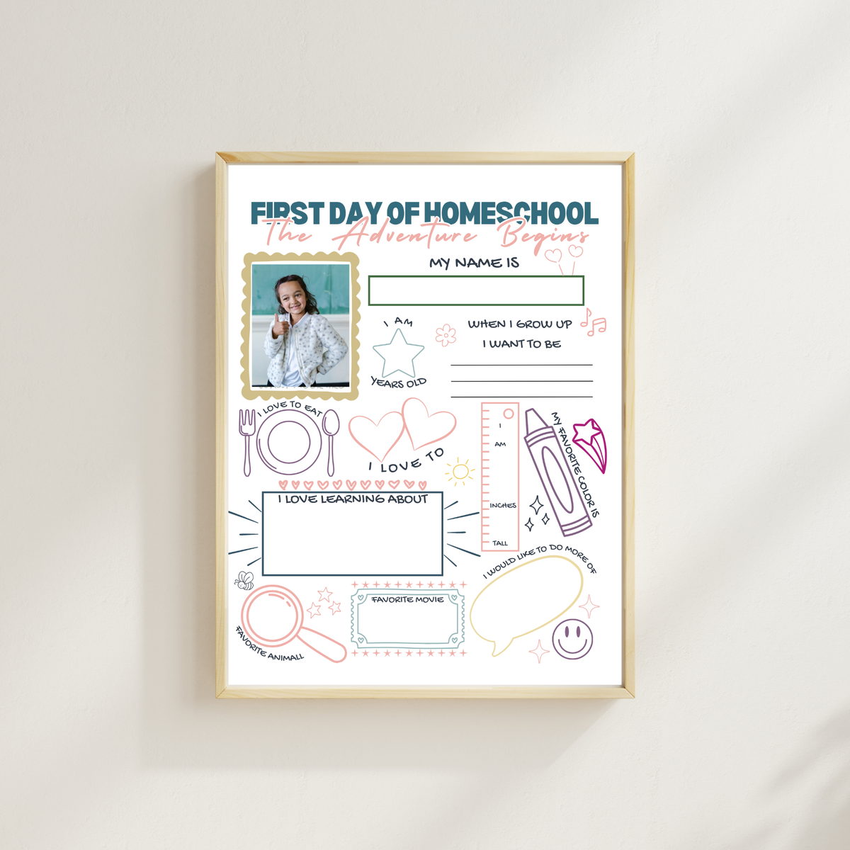 First Day of Homeschool Interview Printable | All About Me Homeschool Worksheet | Back to Homeschool Activity | Homeschool Keepsake Page