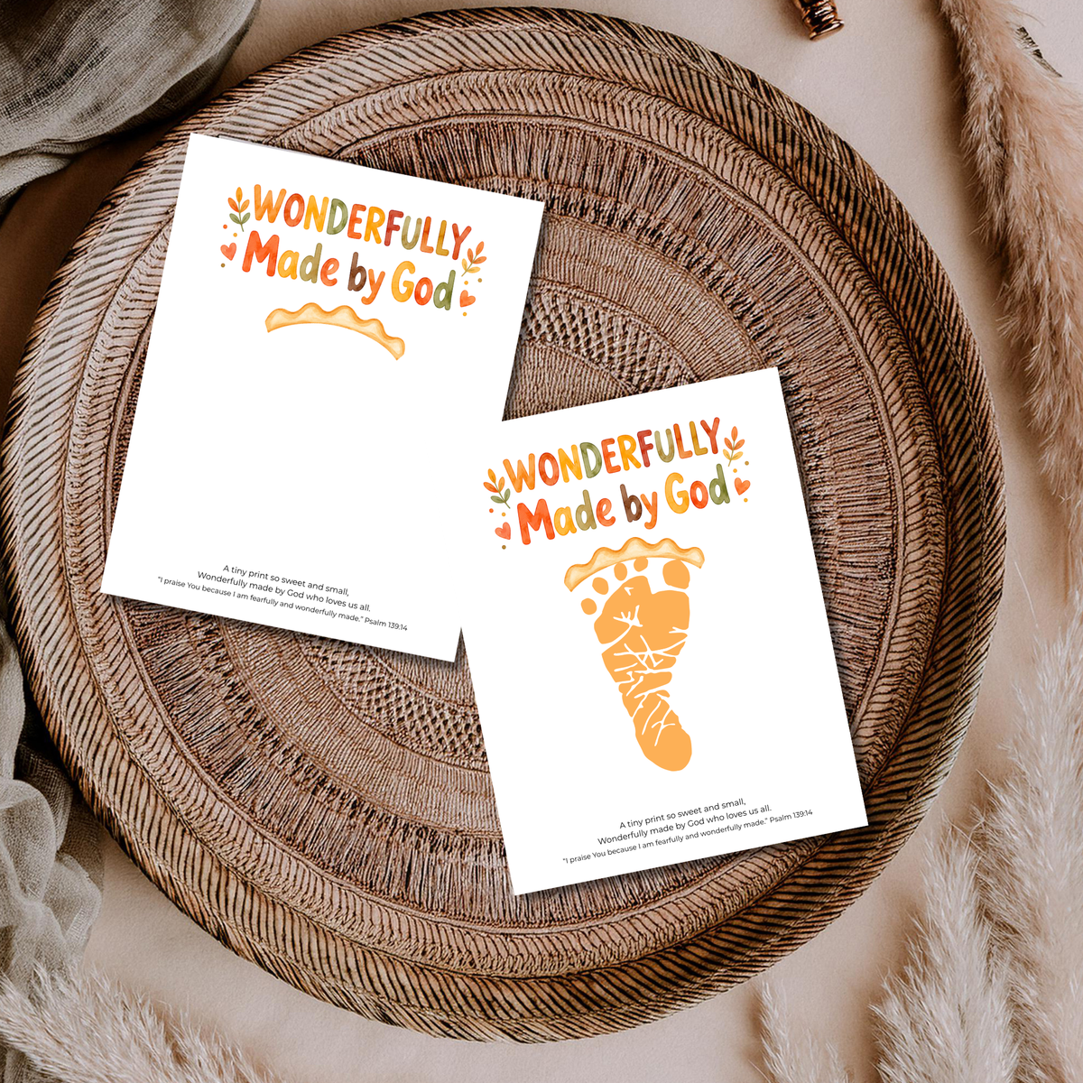 Christian Pie Footprint Craft Printable, Wonderfully Made by God Keepsake, Baby Footprint Art, Fall Thanksgiving Activity, Psalm 139:14 PDF