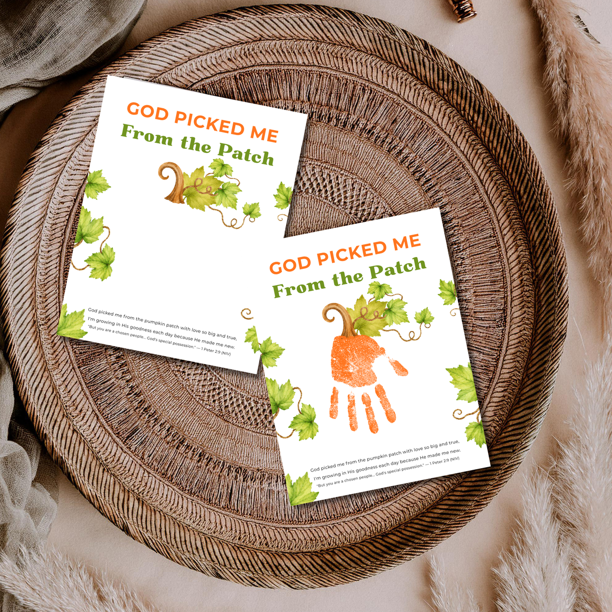 God Picked Me from the Patch Handprint Craft Printable, Christian Pumpkin Handprint Keepsake, Baby's First Fall, Preschool Autumn Activity