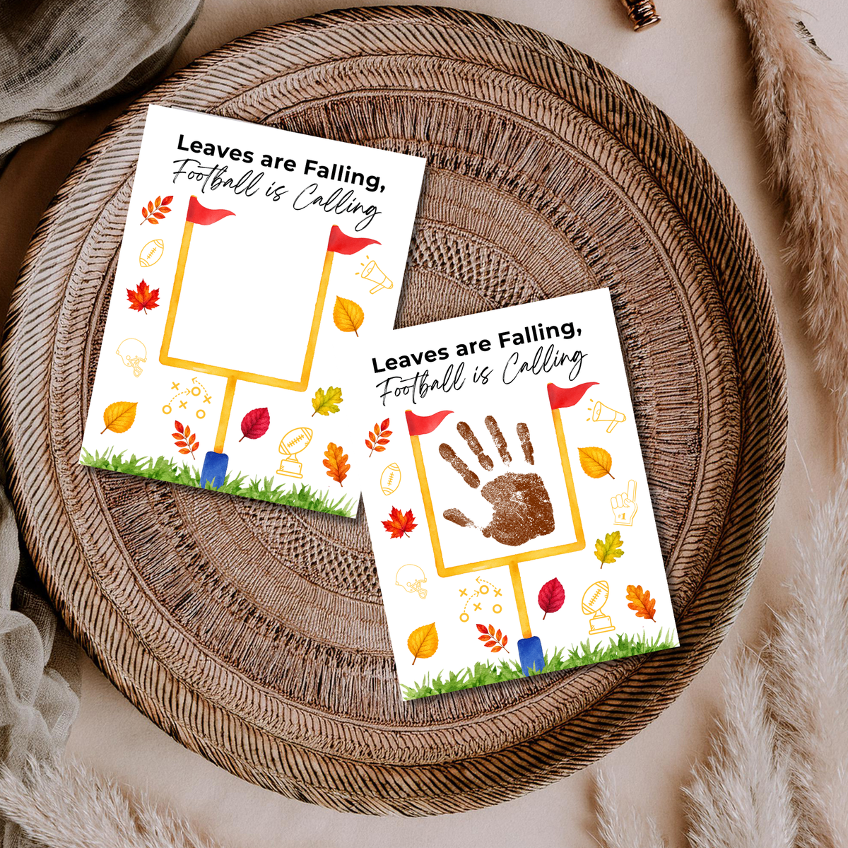 Football Handprint Craft Printable | Leaves Are Falling Football Is Calling | Fall Football Keepsake Activity for Kids | Preschool Printable