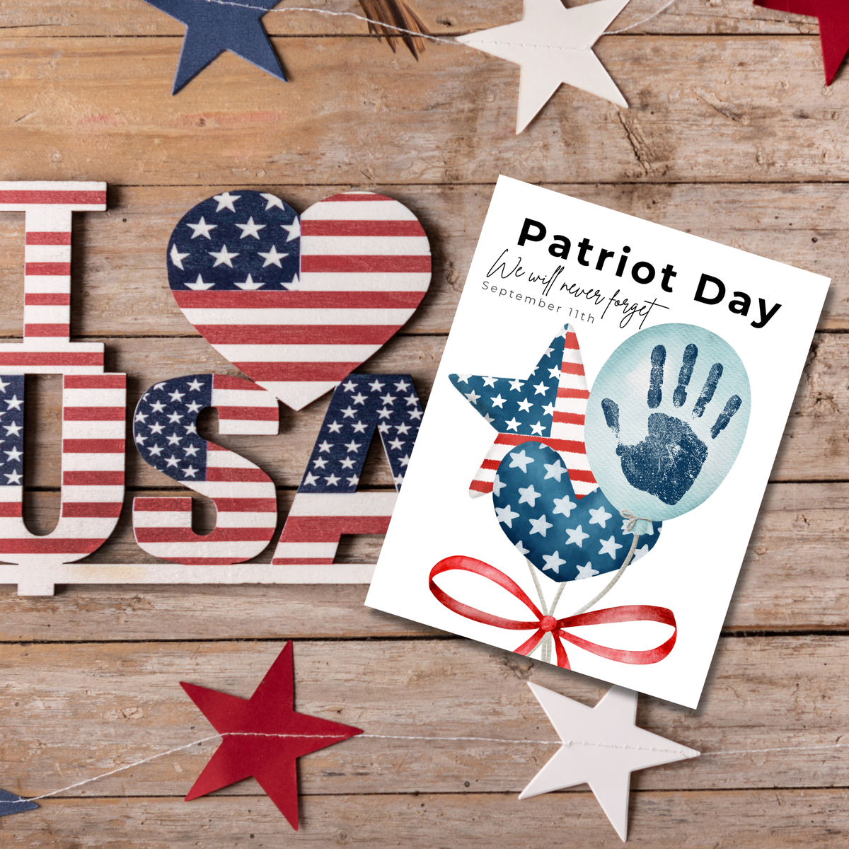 Patriot Day Balloons Handprint Craft for Kids | September 11th Preschool 9/11 Remembrance Activity & Keepsake