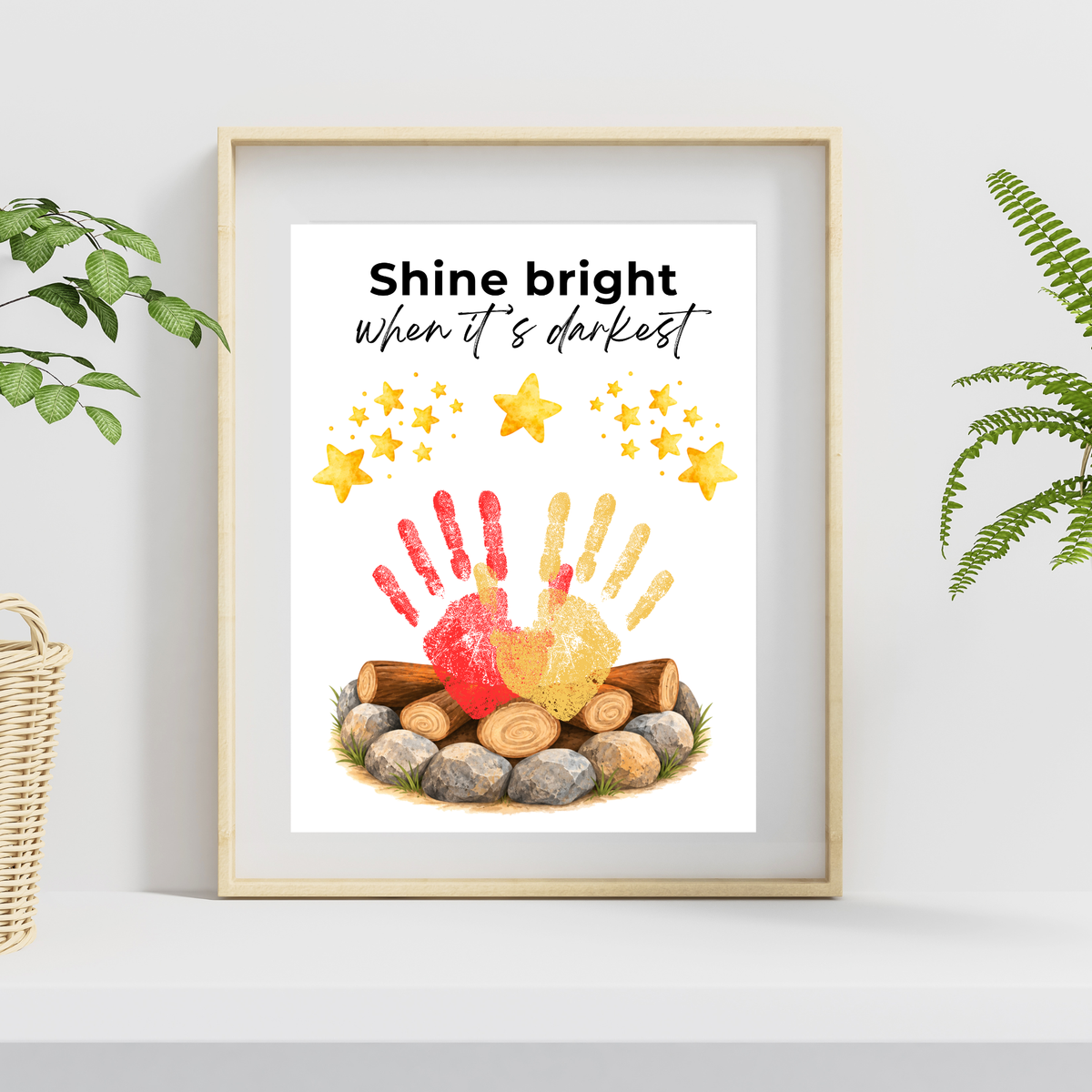 Campfire Handprint Craft Printable | Shine Bright When It's Darkest | Fall Campfire Keepsake | Halloween Thanksgiving Preschool Activity