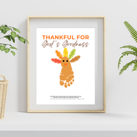 Christian Thanksgiving Footprint Craft Printable, Thankful for God's Goodness, Turkey Footprint Keepsake, Sunday School Thanksgiving Activity PDF