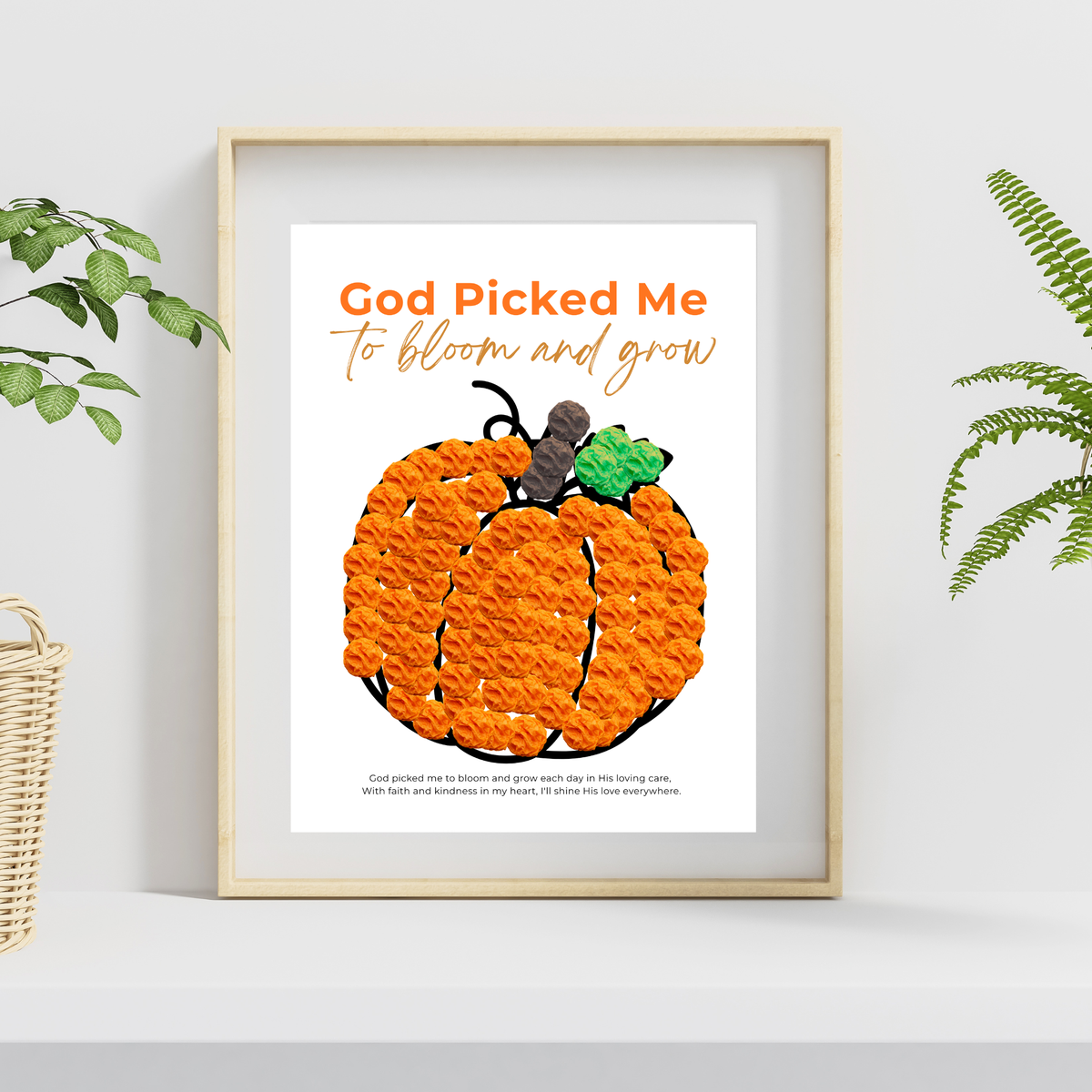 God Picked Me to Bloom and Grow Pumpkin Craft Printable, Christian Pumpkin Coloring Page, Fall Fine Motor Activity, Preschool Harvest Craft