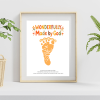 Christian Pie Footprint Craft Printable, Wonderfully Made by God Keepsake, Baby Footprint Art, Fall Thanksgiving Activity, Psalm 139:14 PDF