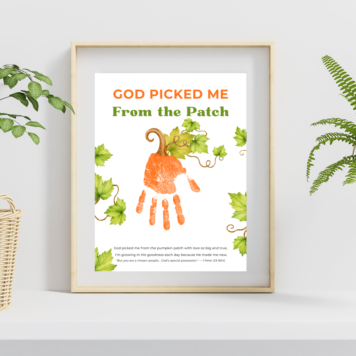 God Picked Me from the Patch Handprint Craft Printable, Christian Pumpkin Handprint Keepsake, Baby's First Fall, Preschool Autumn Activity