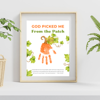 God Picked Me from the Patch Handprint Craft Printable, Christian Pumpkin Handprint Keepsake, Baby's First Fall, Preschool Autumn Activity