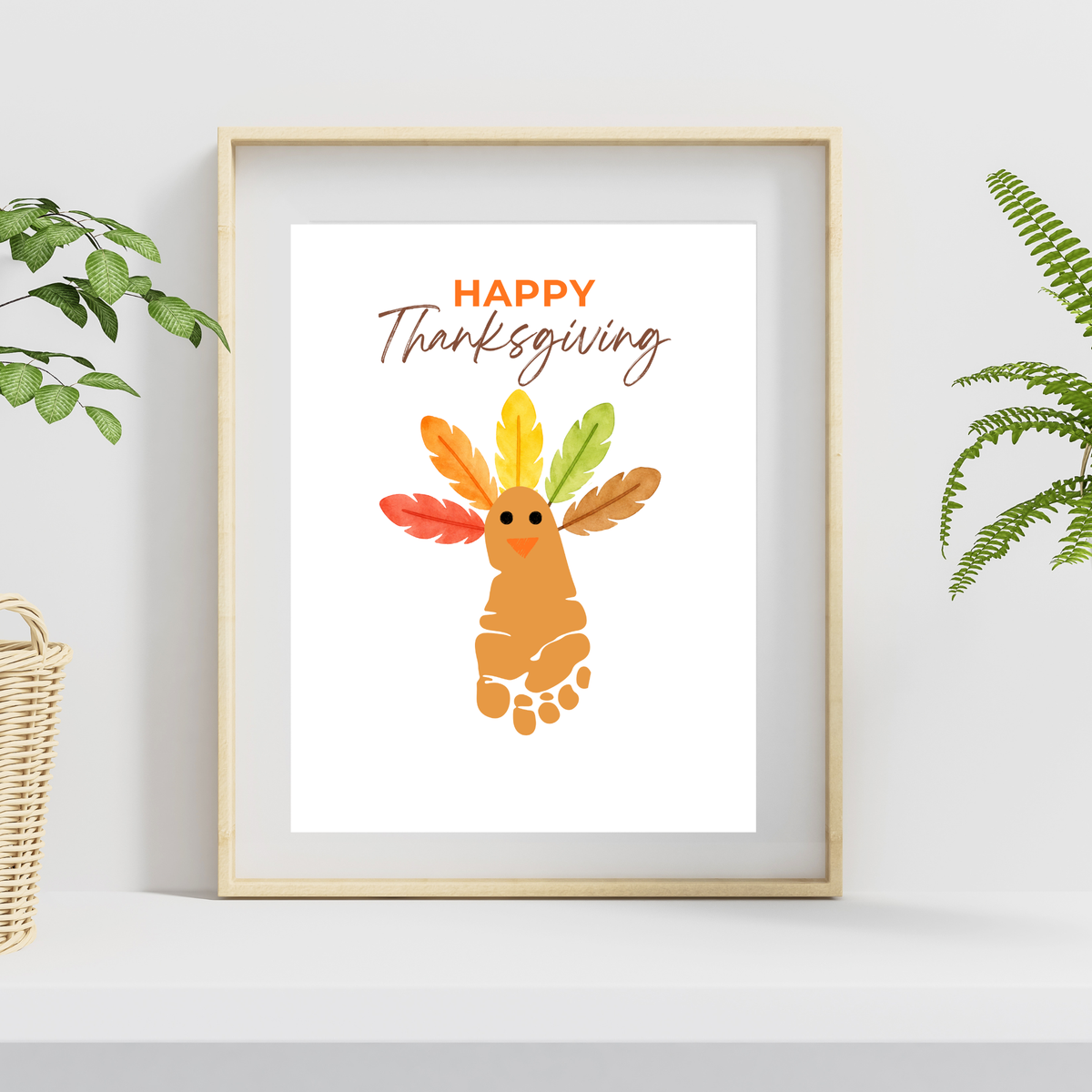 Happy Thanksgiving Footprint Craft Printable, Turkey Footprint Keepsake, Fall Thanksgiving Activity for Kids, Preschool Classroom Craft PDF