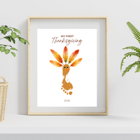 My First Thanksgiving Footprint Craft Printable | Baby Turkey Footprint Keepsake | Thanksgiving Baby Craft | Infant Toddler Thanksgiving Memory