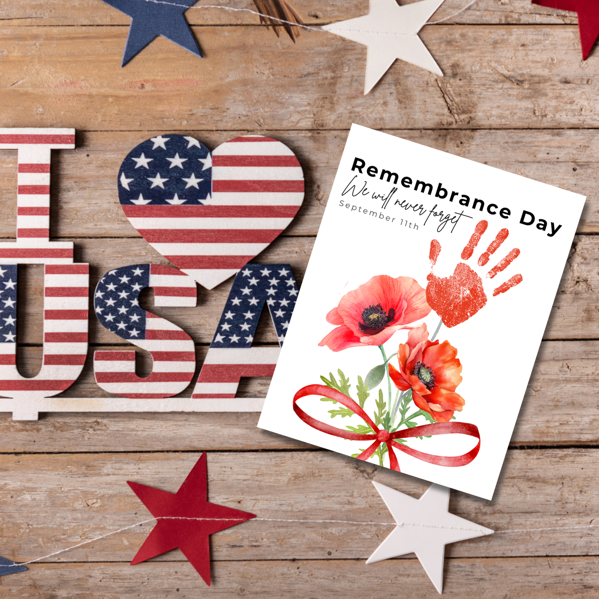 Remembrance Day Handprint Craft for Kids | September 11 Poppy Printable Keepsake | We Will Never Forget