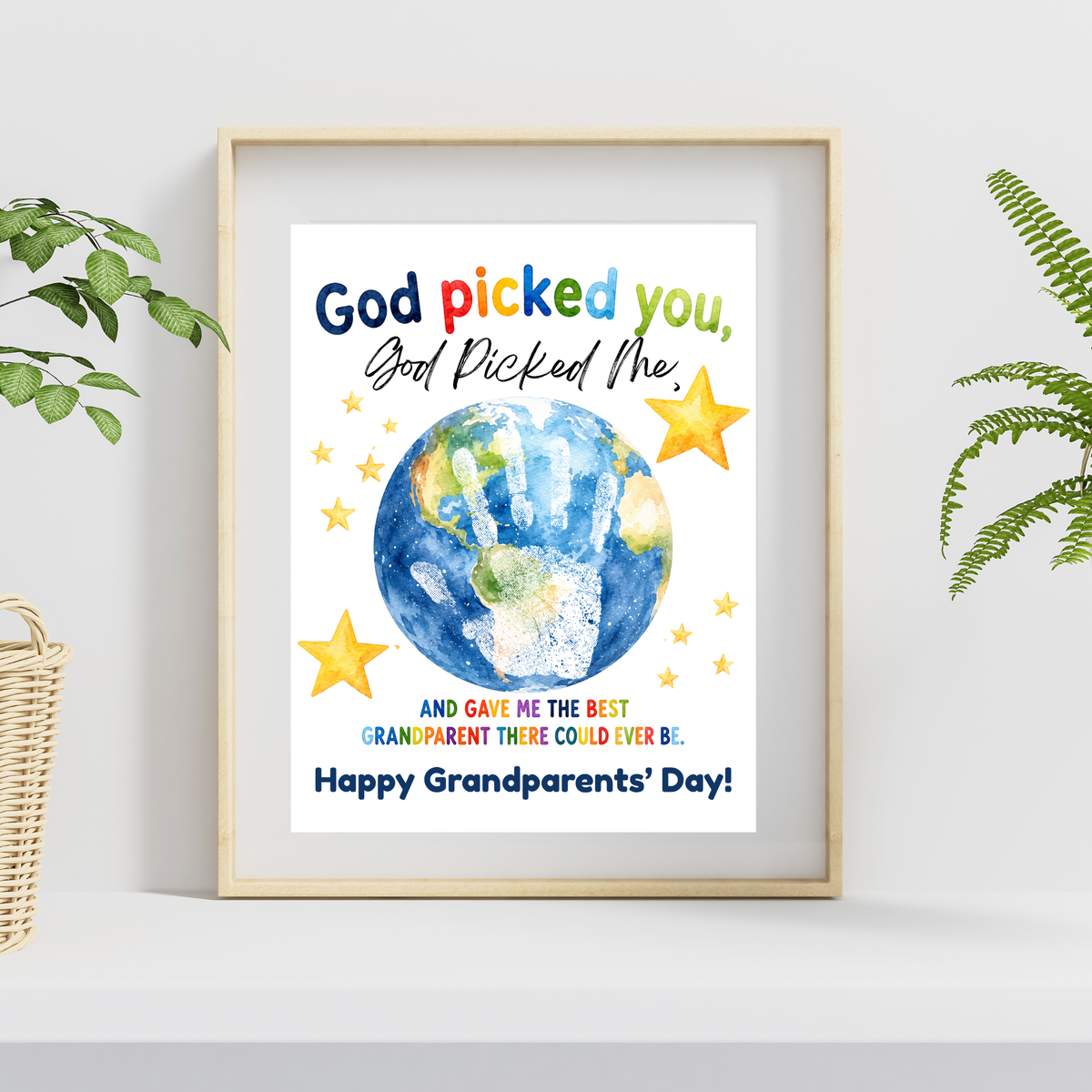 God Picked You, God Picked Me Grandparents Day Handprint Craft Printable | Christian Grandparent Gift | Faith-Based Keepsake PDF
