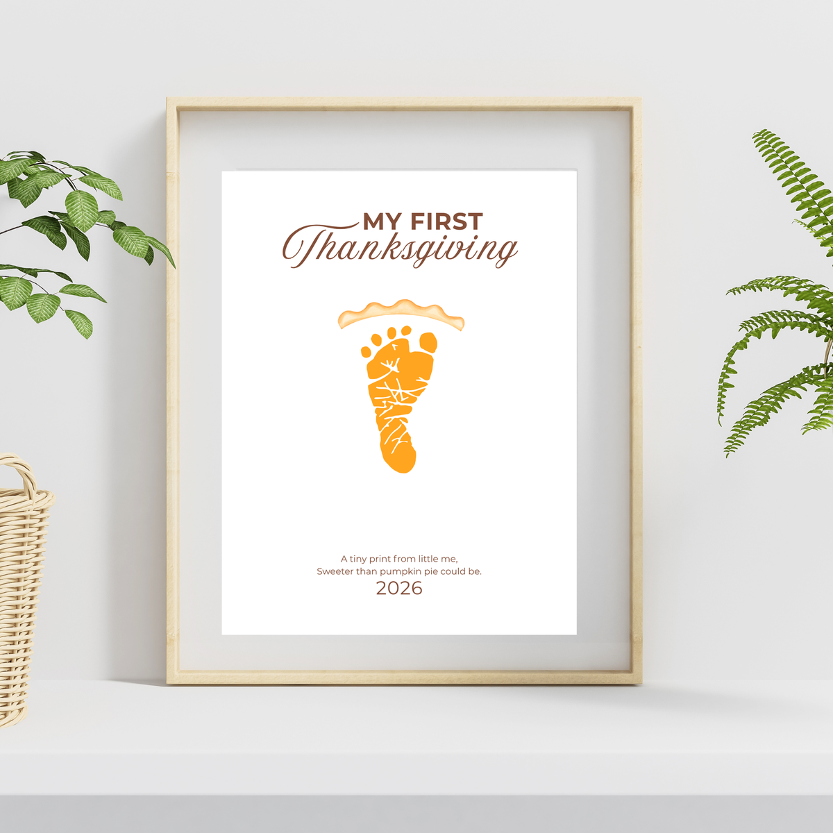 My First Thanksgiving Footprint Craft Printable, Baby's First Thanksgiving Keepsake, Pumpkin Pie Footprint Art, Newborn Thanksgiving Printable PDF