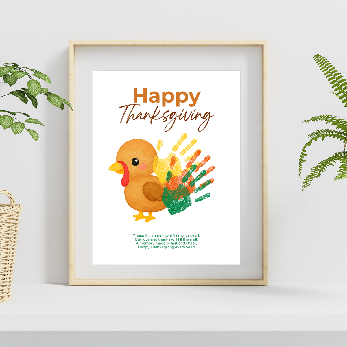 Happy Thanksgiving Turkey Handprint Craft Printable | Thanksgiving Handprint Keepsake | Preschool Fall Activity PDF