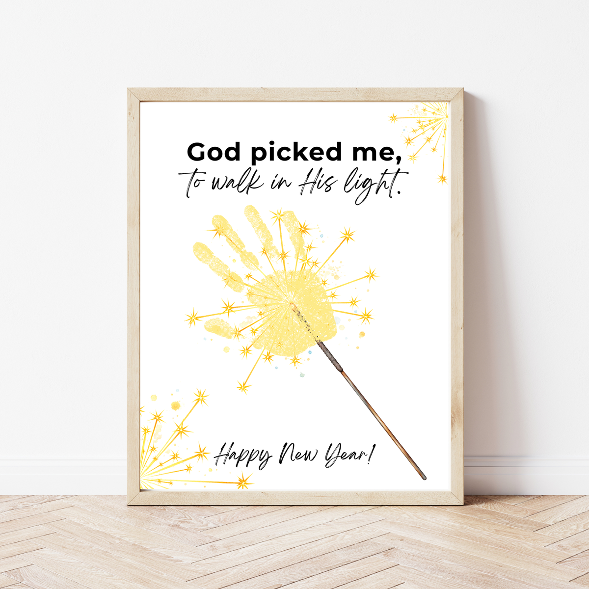 God Picked Me to Walk in His Light New Year Handprint Craft | Christian Sparkler Printable | New Year's Eve Fingerprint Activity | Preschool Christian Keepsake