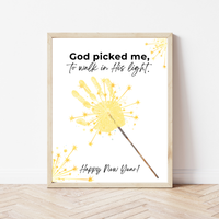 God Picked Me to Walk in His Light New Year Handprint Craft | Christian Sparkler Printable | New Year's Eve Fingerprint Activity | Preschool Christian Keepsake