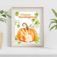 Happy Thanksgiving Pumpkin Handprint Craft Printable, Baby's First Thanksgiving Keepsake, Thanksgiving Handprint Activity, Preschool Fall Craft, Pumpkin Printable