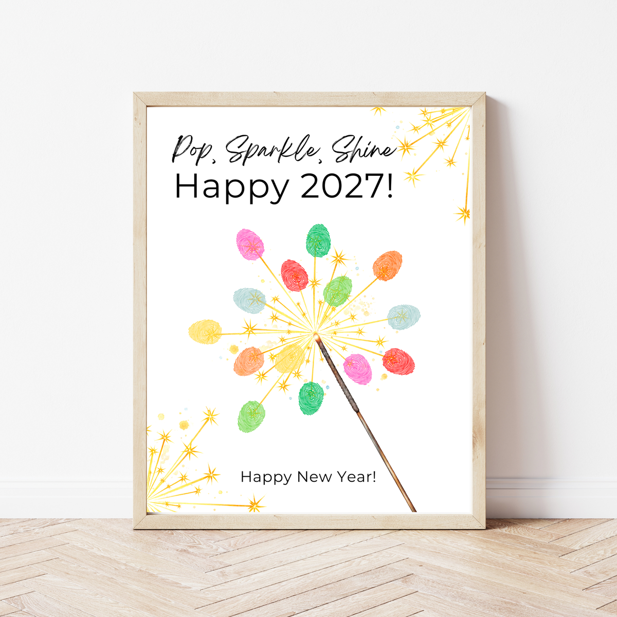 Pop, Sparkle, Shine Handprint & Fingerprint Craft | Happy New Year 2027 Printable | Preschool New Year's Eve Activity | Kids Keepsake Craft