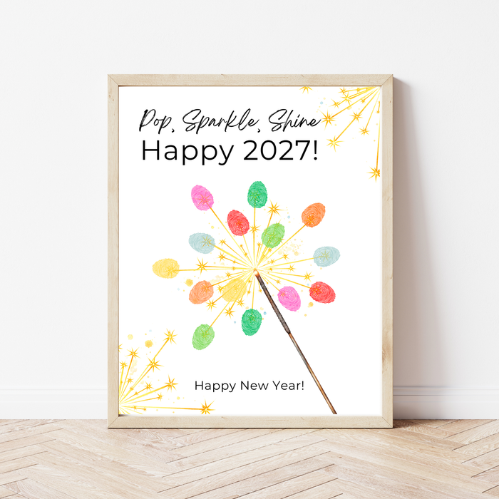 Pop, Sparkle, Shine Handprint & Fingerprint Craft | Happy New Year 2027 Printable | Preschool New Year's Eve Activity | Kids Keepsake Craft