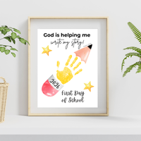 God Is Helping Me Write My Story First Day of School Pencil Handprint Craft | Christian Back to School Printable | Preschool Kindergarten Keepsake PDF
